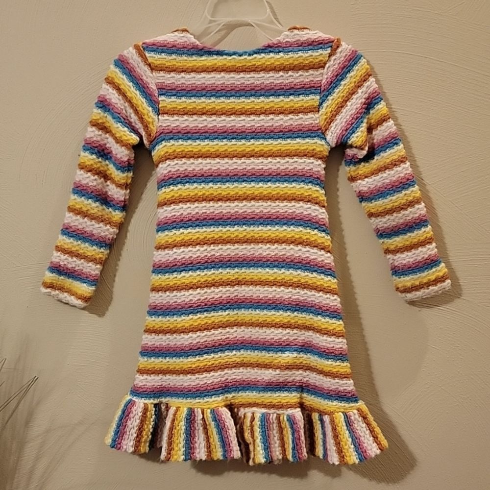 CACHCACH MULTI-COLOR STRIPED WAFFLE KNIT SWEATER DRESS WITH FLORAL APPLIQUE - Picture 4 of 8